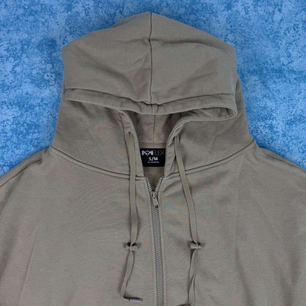 Popflex Hoodie Women's S/M Tan Taupe Full Zip Oversized Cropped Long Sleeve - Picture 2 of 11